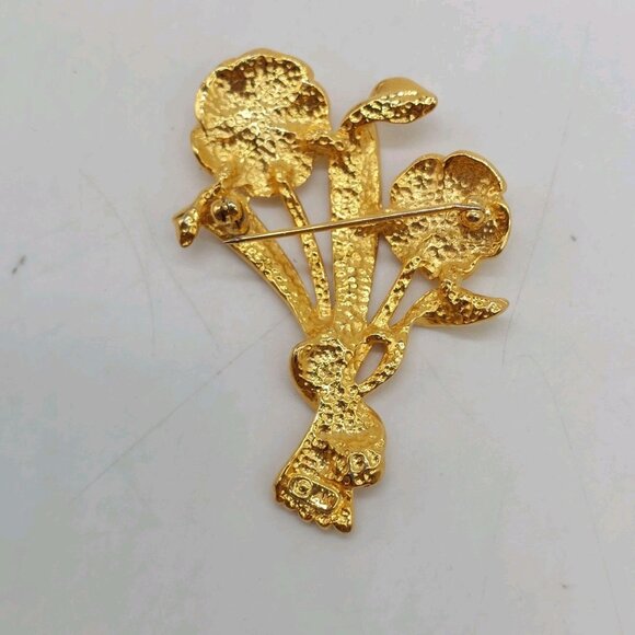 Anne Klein Floral Pin Gold Tone Brooch - Picture 2 of 4